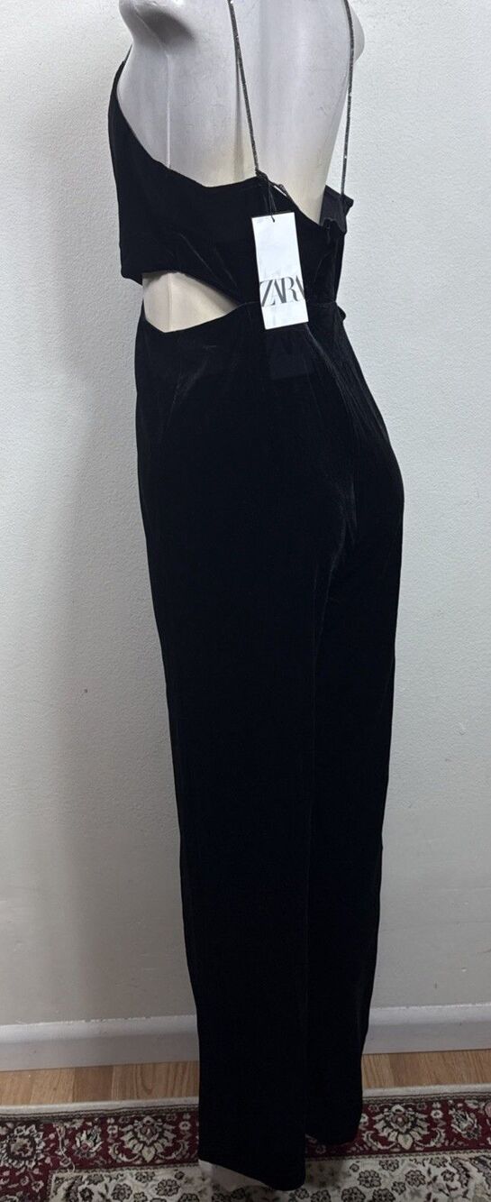 (Q1) ZARA VELVET JUMPSUIT WITH RHINESTONE STRAPS, size S - Picture 13 of 16